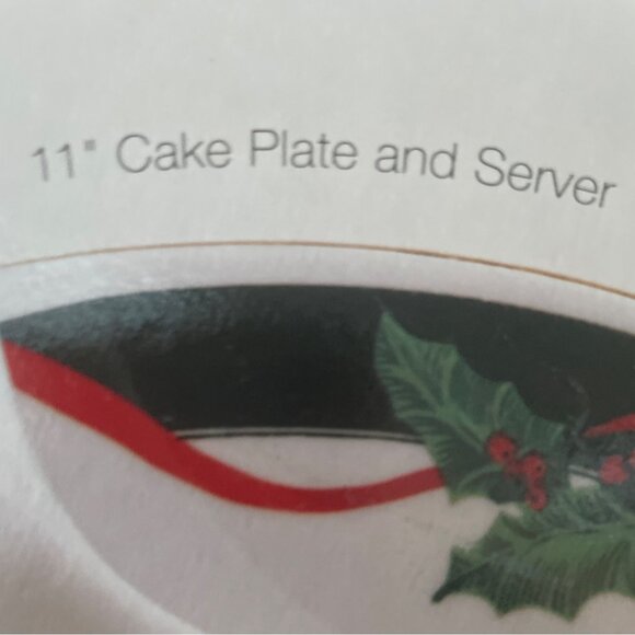 Tienshan Deck The Halls Cake Plate and Server Set Christmas Pattern 11 inch New - Picture 8 of 8